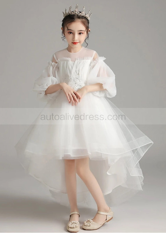 Ivory Lace Tulle High Low Flower Girl Dress